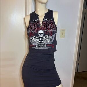 Fashion Nova Outlaw Race Skirt Set Charcoal Sz Large